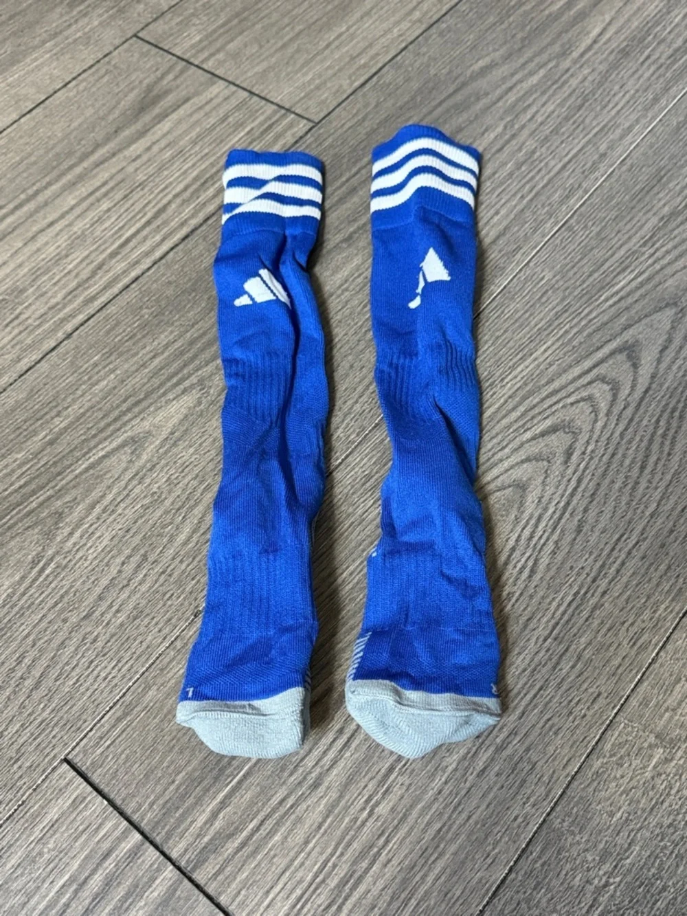 adidas Blue Athletic Kids Soccer Socks with White Stripes